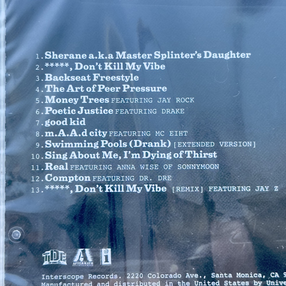 Censored song titles from clean CD of good kid, m.A.A.d city. 