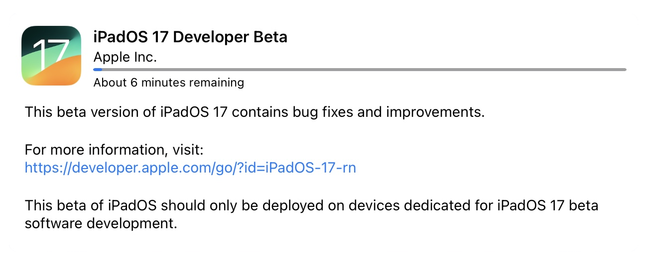 Screenshot of installing iPadOS 17 Beta